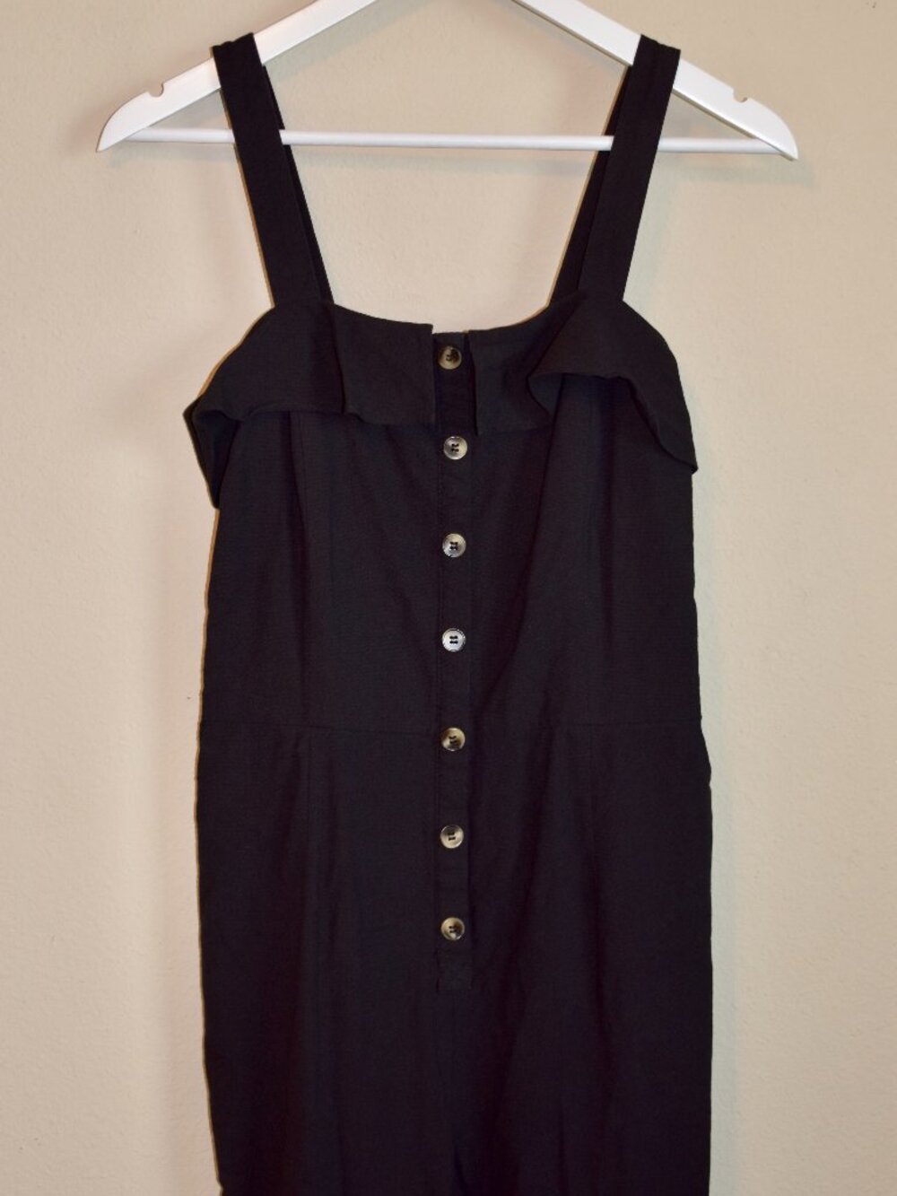 Potters Pot Black 100% Cotton Button Front Wide Leg Jumpsuit